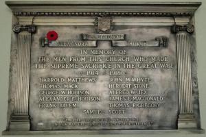 Alexandra Presbyterian Church, Brantford, Ontario - First World War Memorial Plaque Names
