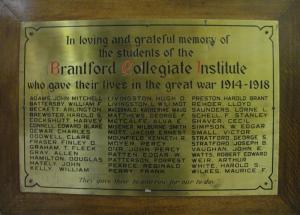 Brantford Ontario First World War Memorial Plaque