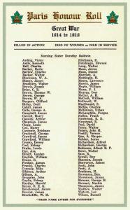 Paris, Ontario list of Great War dead - From the Souvenir booklet of the Dedication of  the Paris, Ontario War Memorial